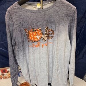 Women's Gradient Long Sleeve Top with Love Fall y’all Pumpkin Graphic